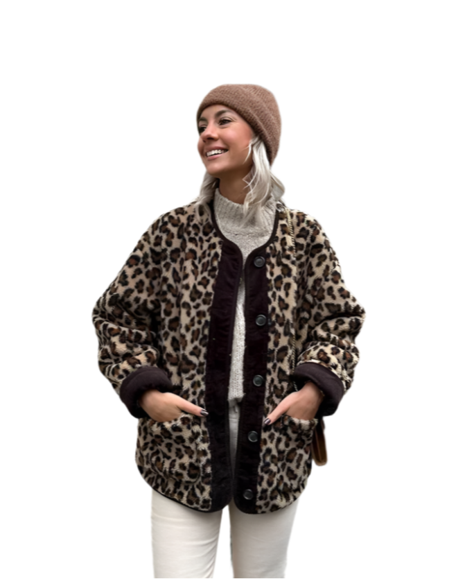Adeline - Leopardprint fleecejakke til kvinder