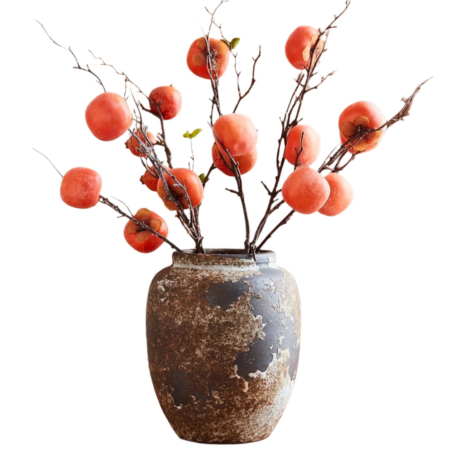 Harvest Bloom Dekorativ Vase – Kunstnerisk Design med Tekstureret Finish og Frugtinspirerede Stængler