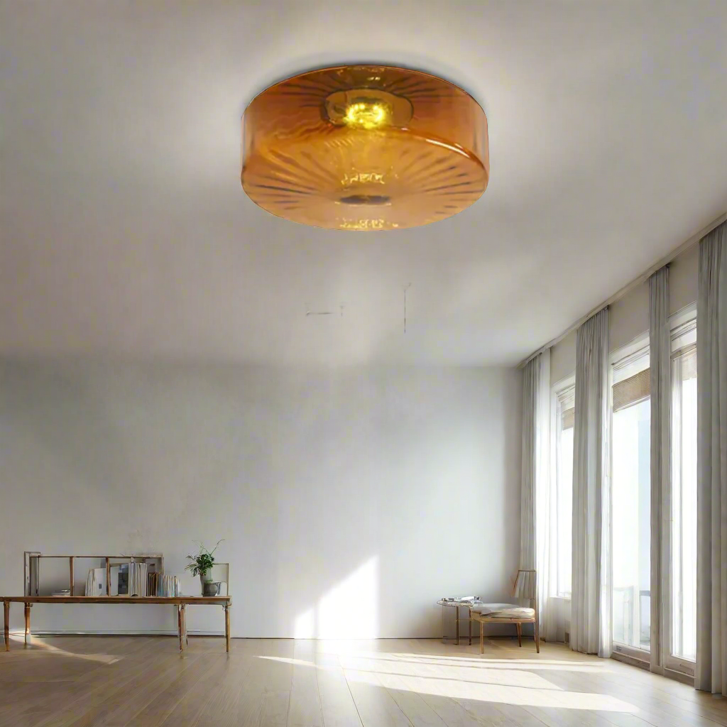 GlowSphere - Tekstureret ravfarvet glas flush-mount loftslampe