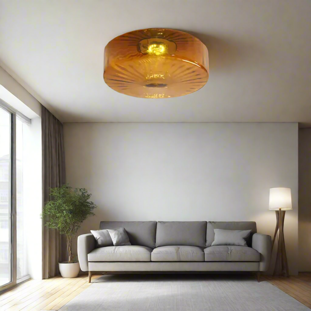 GlowSphere - Tekstureret ravfarvet glas flush-mount loftslampe