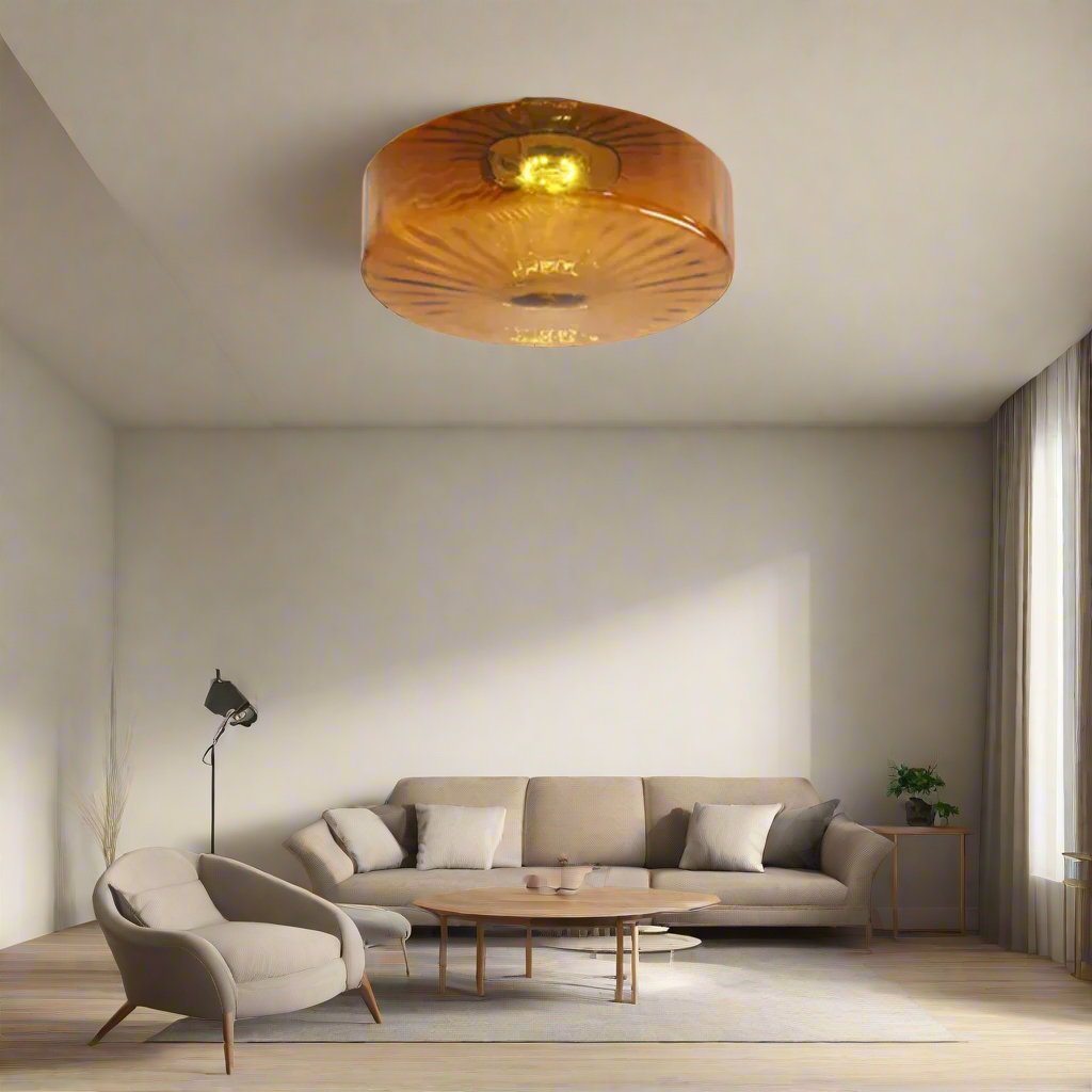 GlowSphere - Tekstureret ravfarvet glas flush-mount loftslampe