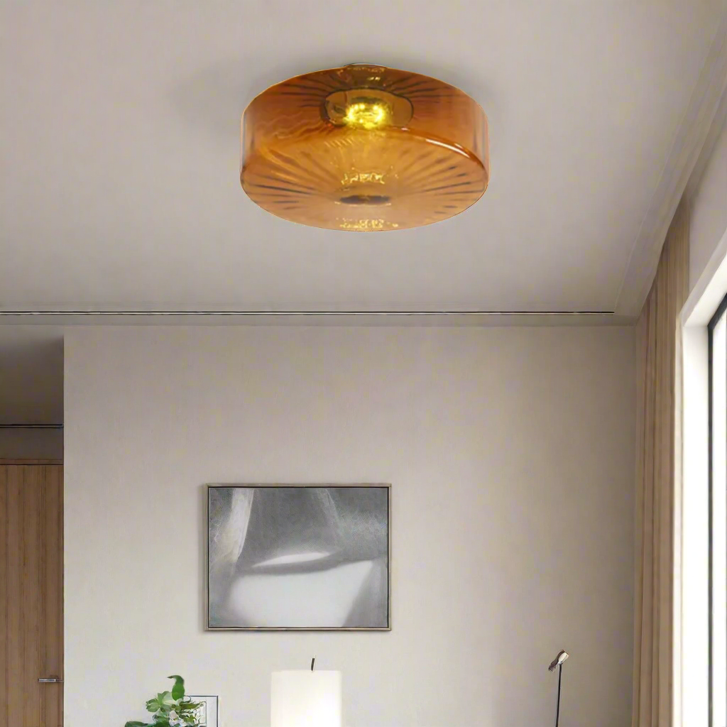 GlowSphere - Tekstureret ravfarvet glas flush-mount loftslampe