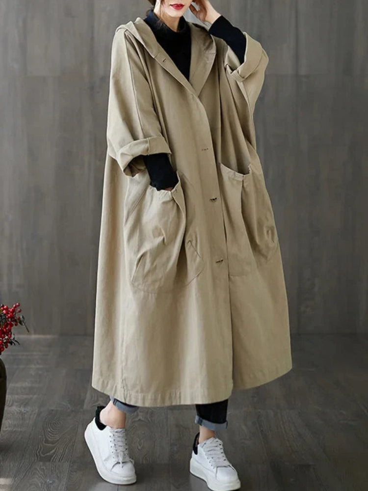 Sofie Let Trenchcoat med Hætte og Knaplukning til Dame