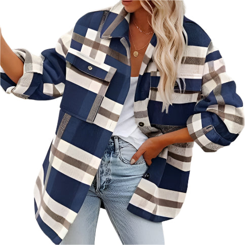 Julie - Oversized flannel ternet jakke til kvinder