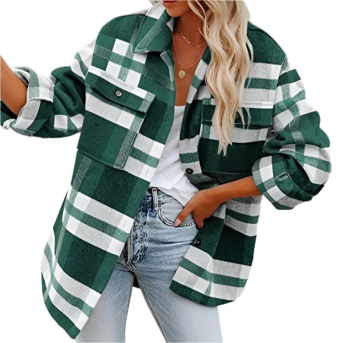 Julie - Oversized flannel ternet jakke til kvinder