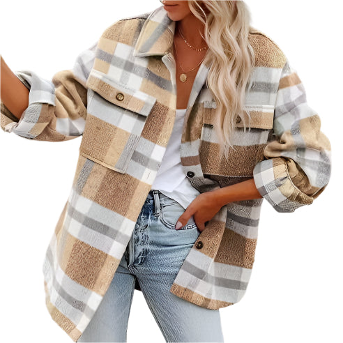Julie - Oversized flannel ternet jakke til kvinder