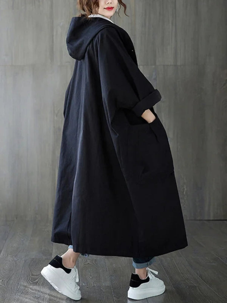 Sofie Let Trenchcoat med Hætte og Knaplukning til Dame