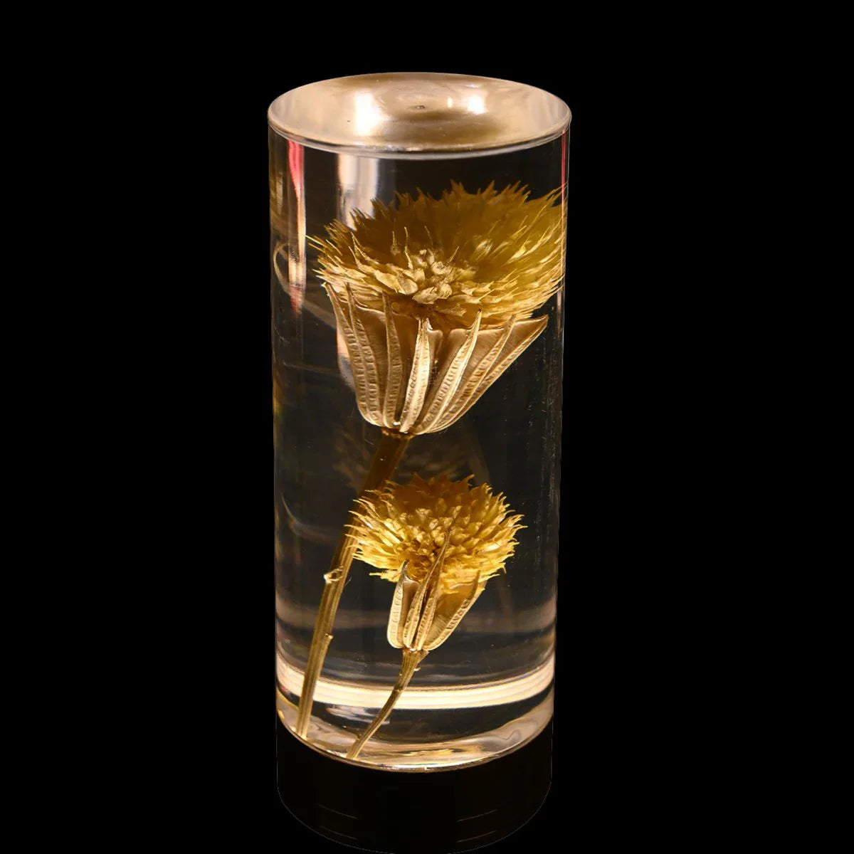 FloraGlow - LED bordlampe med blomsterfyldt klar cylinderfod