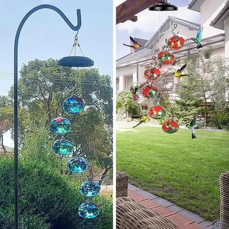 ChimeFeeder Mundblæst Glas Kolibrifoder med Vindklokke