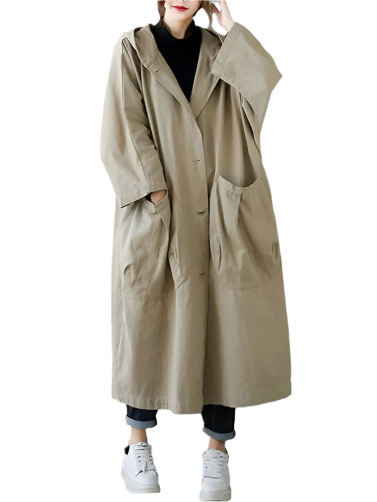 Sofie Let Trenchcoat med Hætte og Knaplukning til Dame