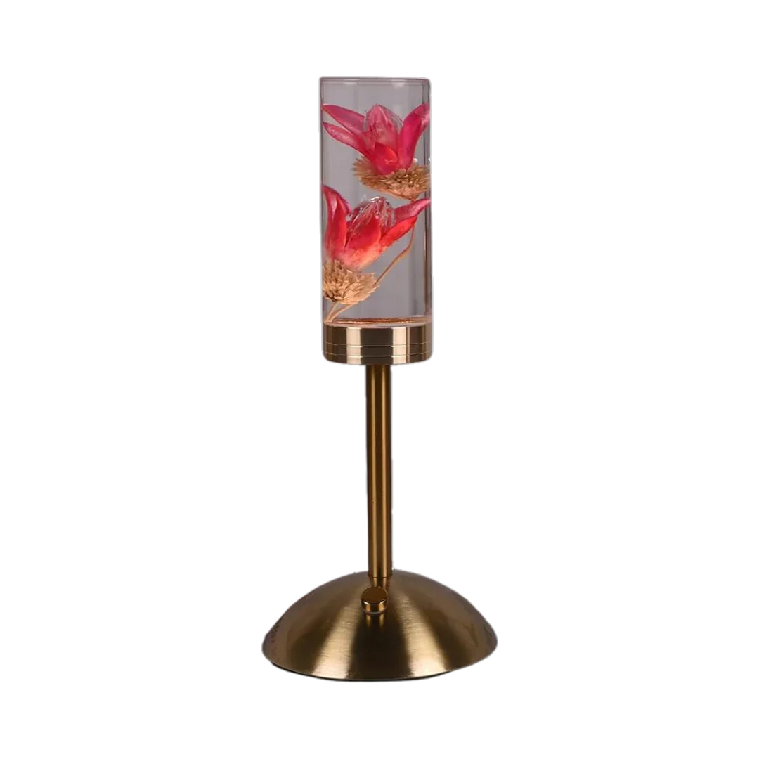 FloraGlow - LED bordlampe med blomsterfyldt klar cylinderfod