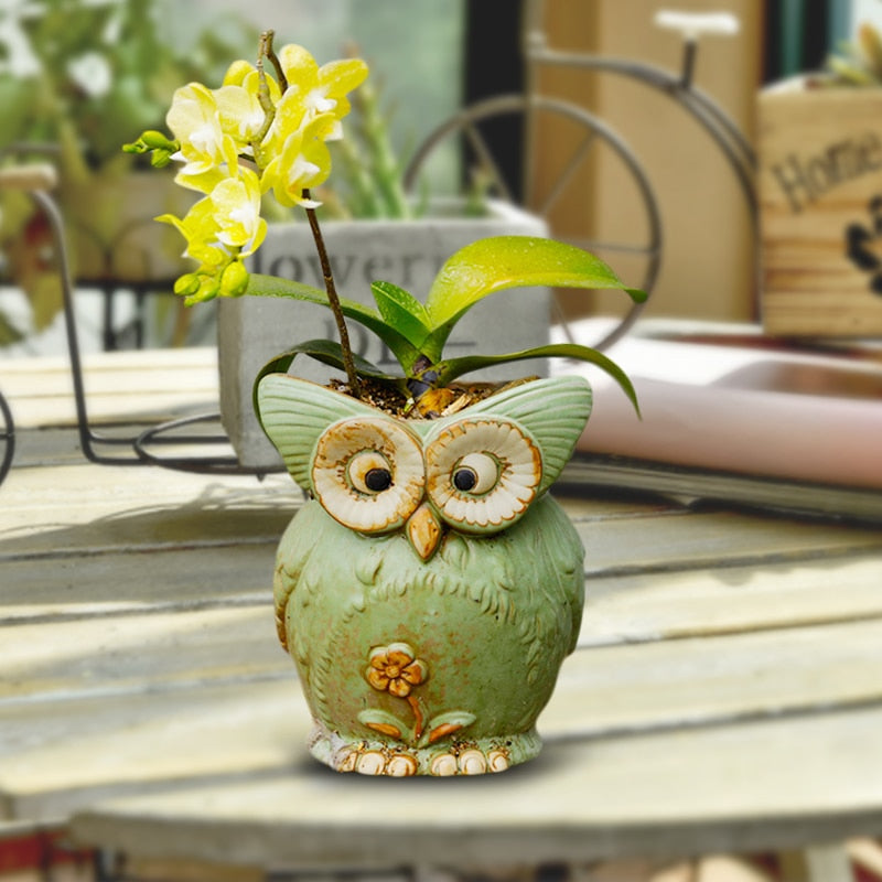 WhimsiOwl Keramisk Sukkulentkrukke – Moderne Dekorativ Potte med Ugledesign