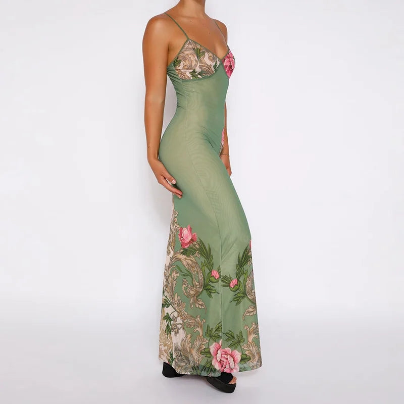 Nessa - Elegant Blomsterkjole med spaghettistropper