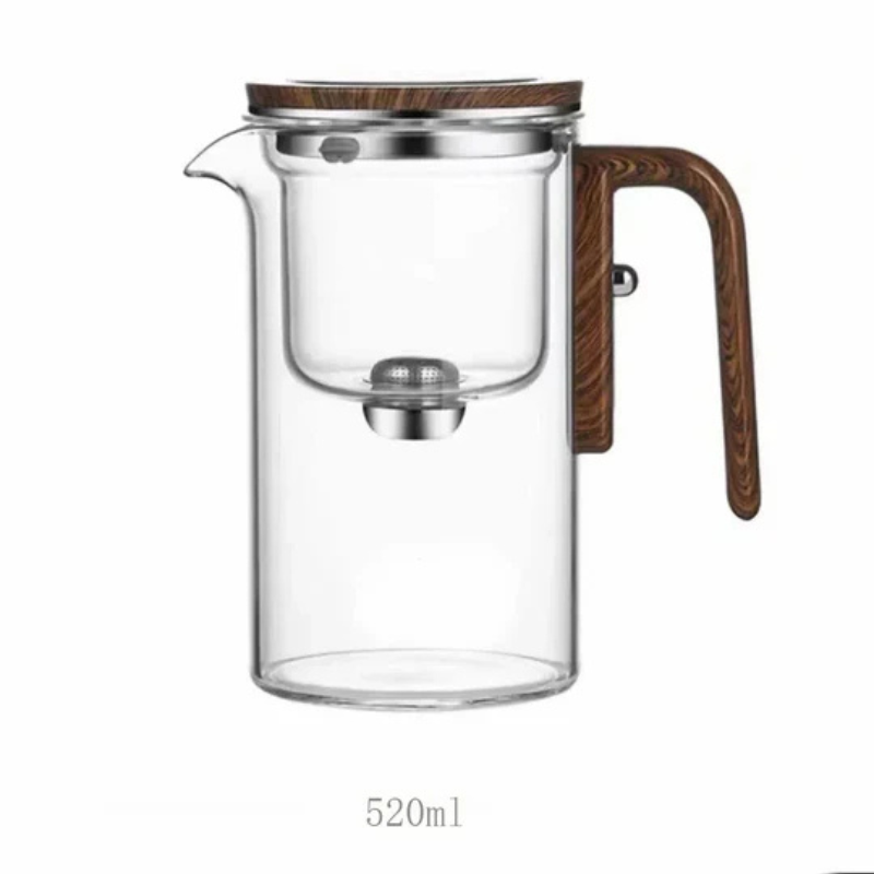ClearPour Varmebestandig Glas Tekande med Træhåndtag – Elegant Bryg