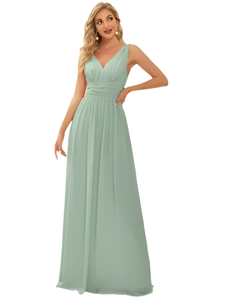 Gisele - Elegant V-hals A-formet lang maxikjole