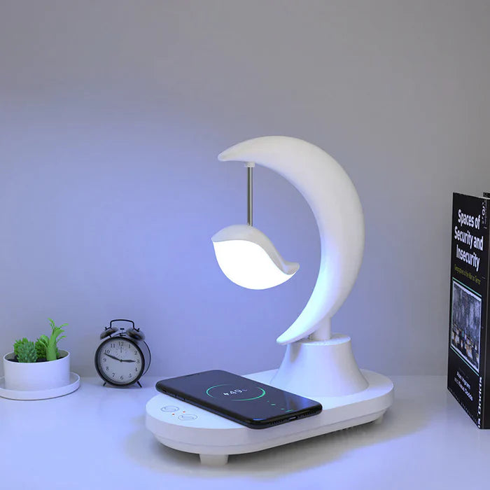 LunaTune – Trådløs Moonlight Bordlampe med Bluetooth-højttaler og Opladningsfunktion