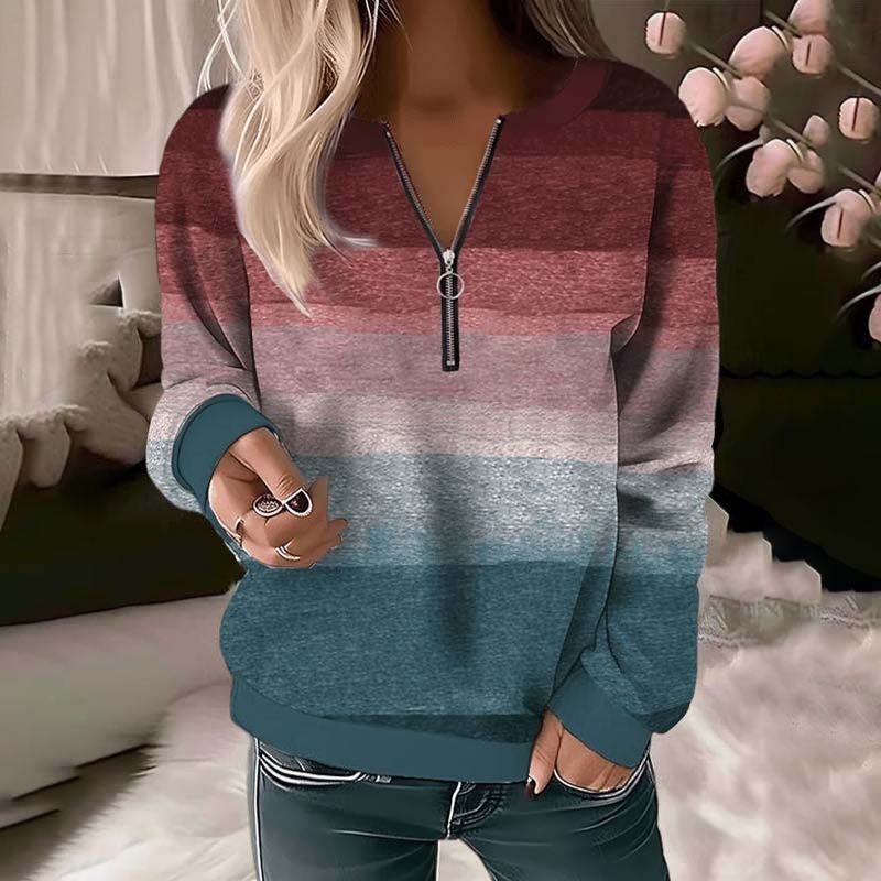 Amanda - Farveblok-sweatshirt med halv lynlås til kvinder