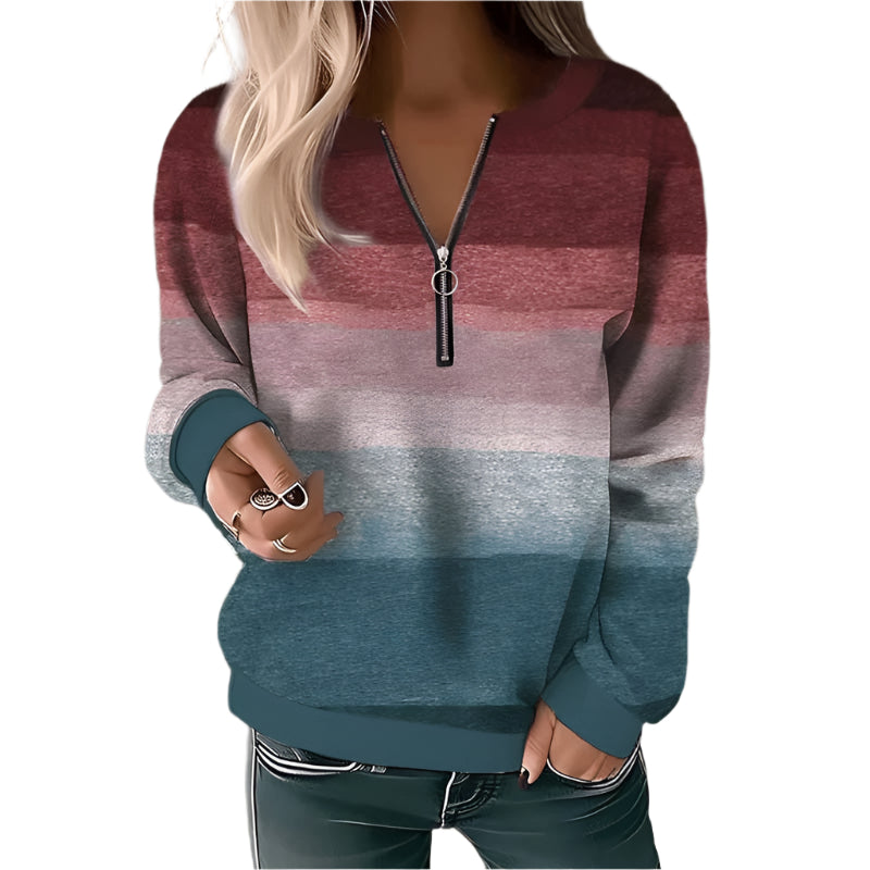 Amanda - Farveblok-sweatshirt med halv lynlås til kvinder