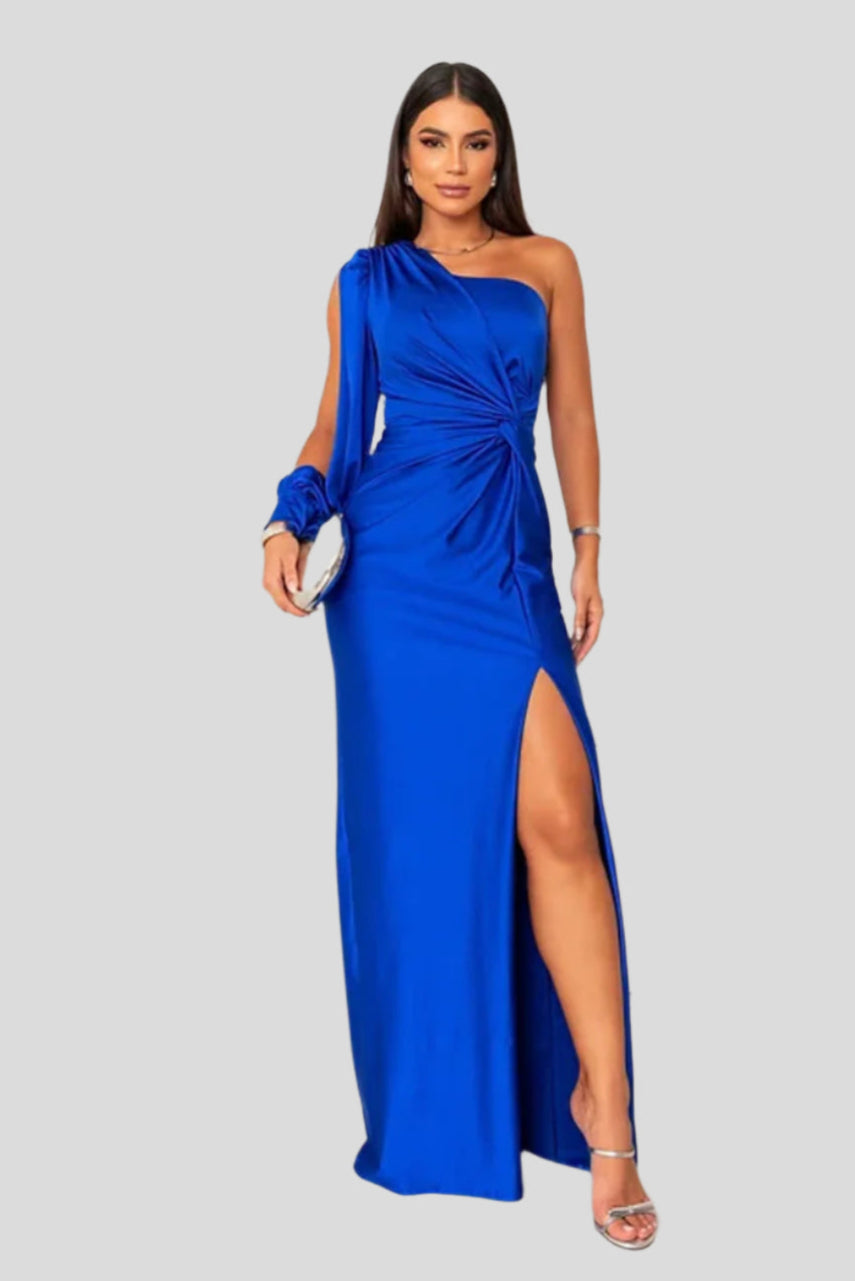 Amelia One-Shoulder Satinkjole – Elegant Asymmetrisk Aftenkjole