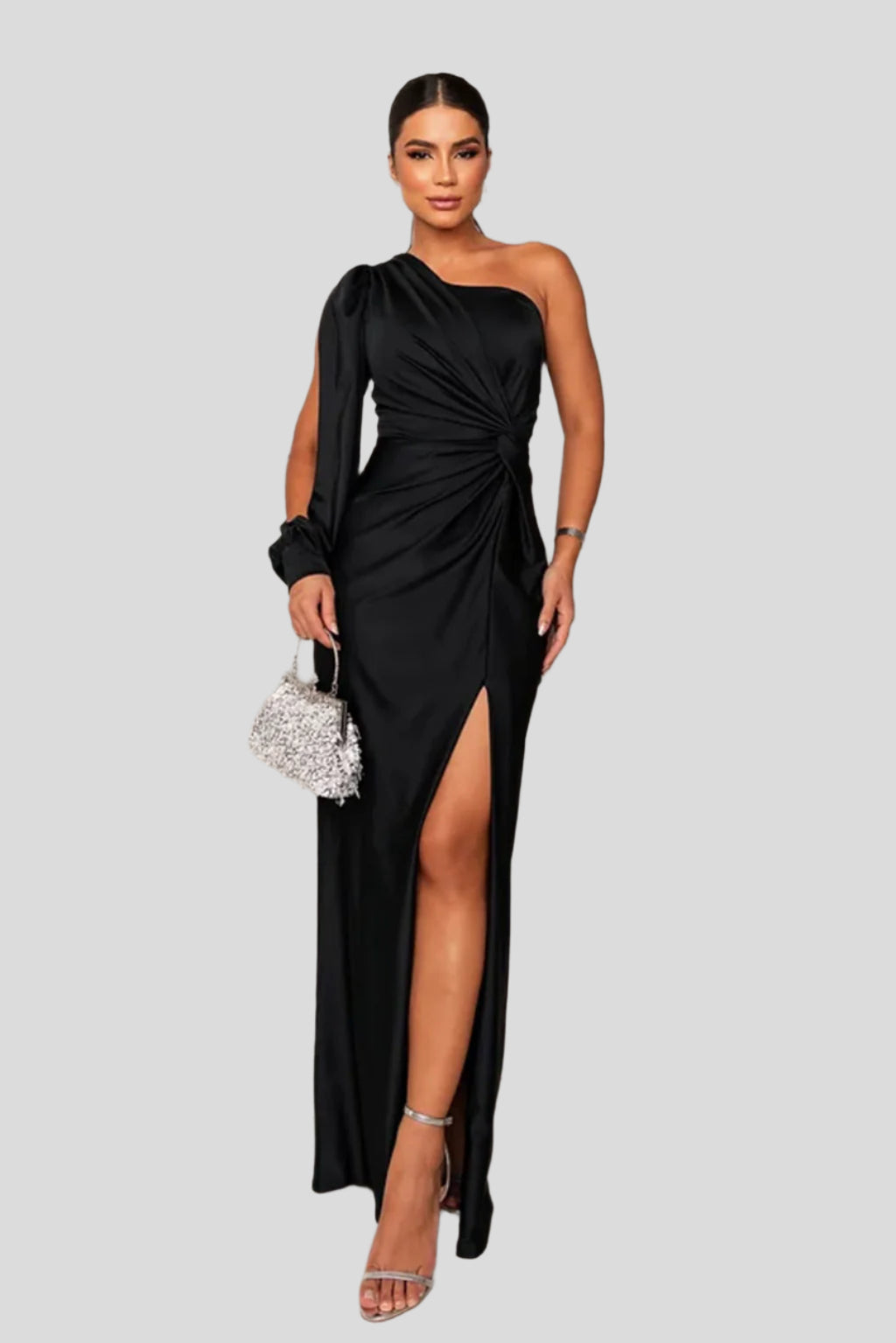 Amelia One-Shoulder Satinkjole – Elegant Asymmetrisk Aftenkjole