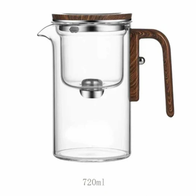 ClearPour Varmebestandig Glas Tekande med Træhåndtag – Elegant Bryg