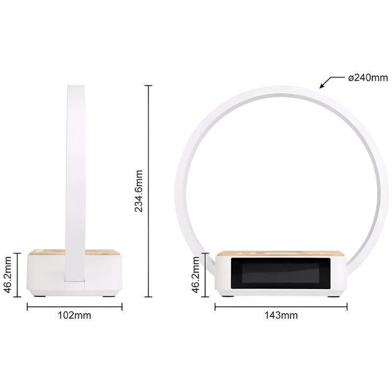 LumaDock Smart Bordlampe med Trådløs Opladning og Vækkeur