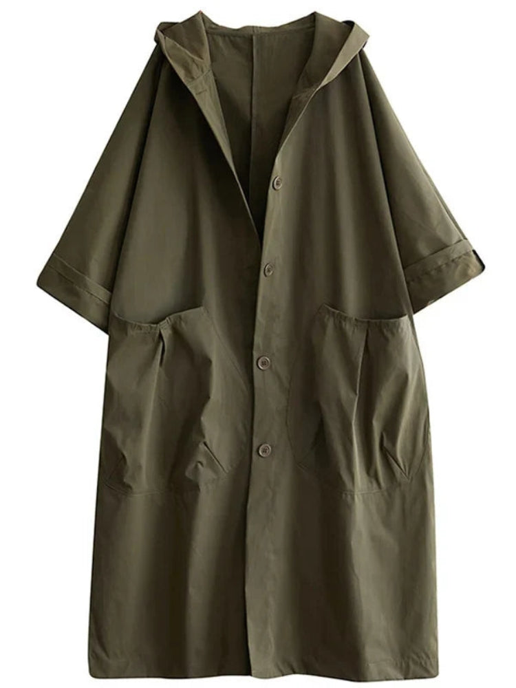 Sofie Let Trenchcoat med Hætte og Knaplukning til Dame