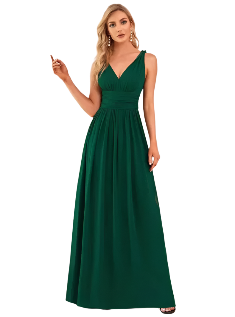 Gisele - Elegant V-hals A-formet lang maxikjole