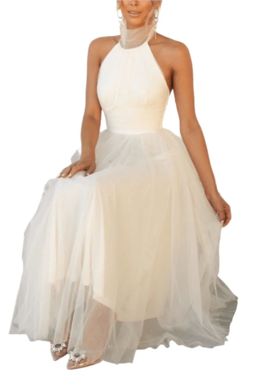 Precella - Elegant midi kjole i tulle med åben ryg