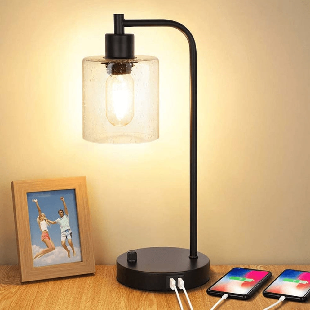 ClarityCharge LED-skrivebordslampe – Moderne glasskærm