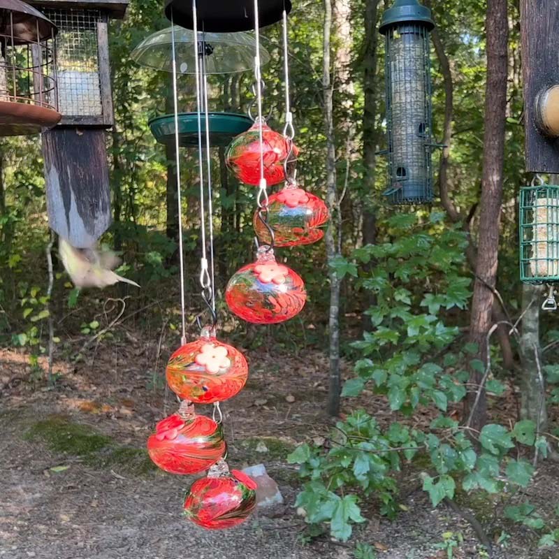 ChimeFeeder Mundblæst Glas Kolibrifoder med Vindklokke
