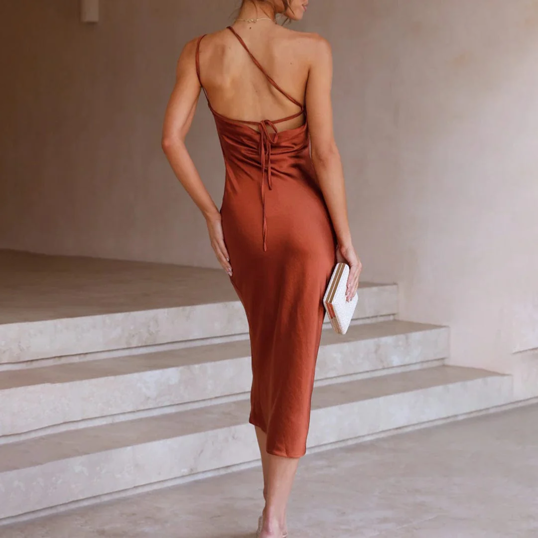 Marie - Luksuriøs Satin Midi-kjole med én skulder