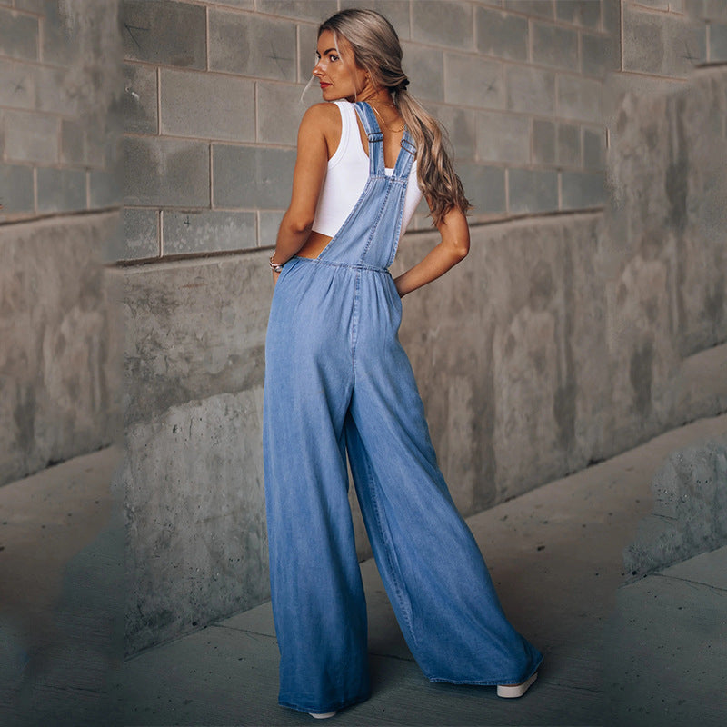 Minda - Loose fit og afslappet denim overalls