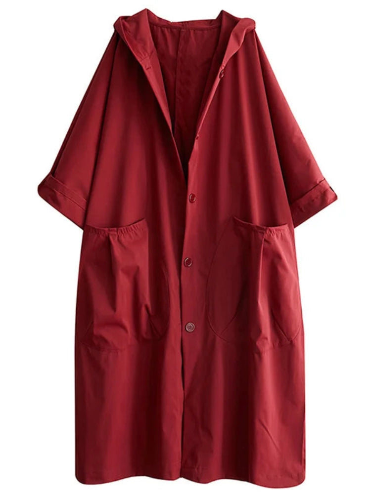Sofie Let Trenchcoat med Hætte og Knaplukning til Dame