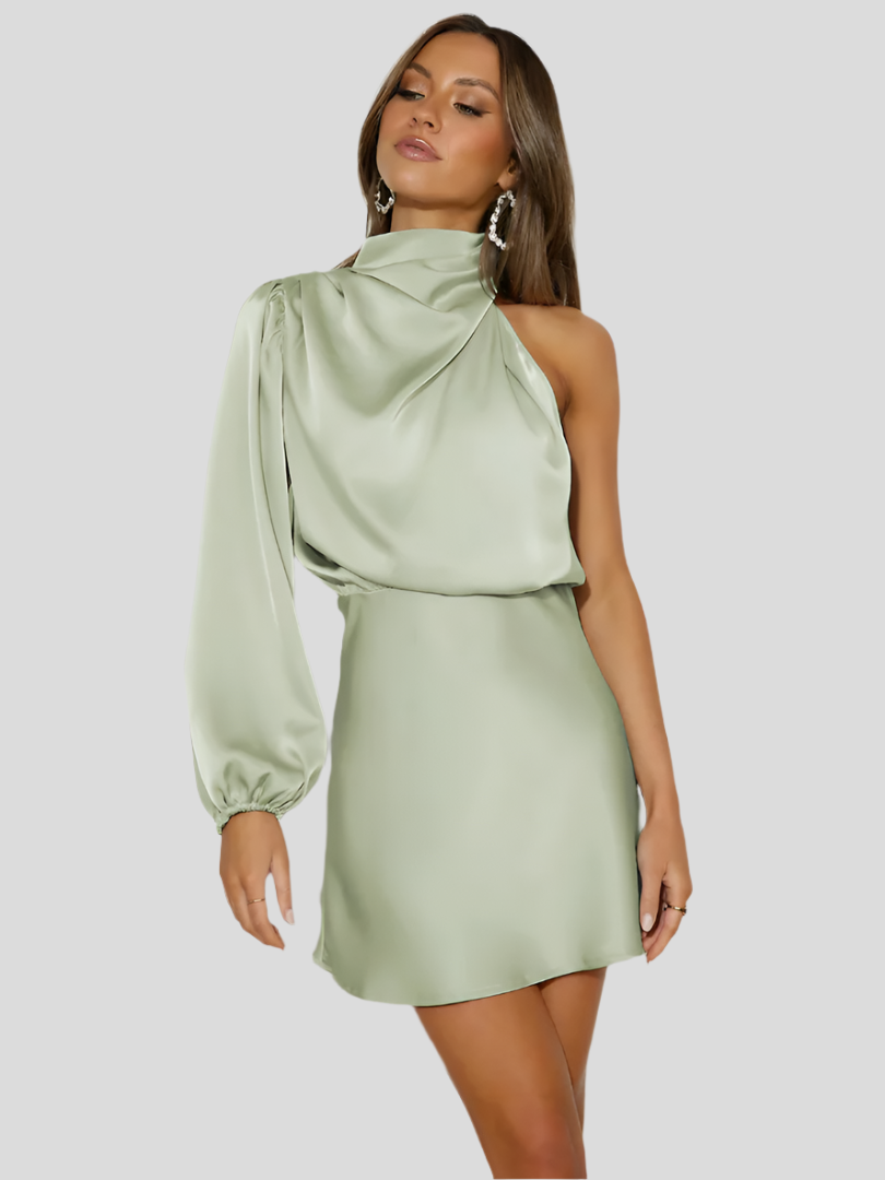 Ellie Satin One-Shoulder Midi-kjole – Elegant asymmetrisk formel kjole