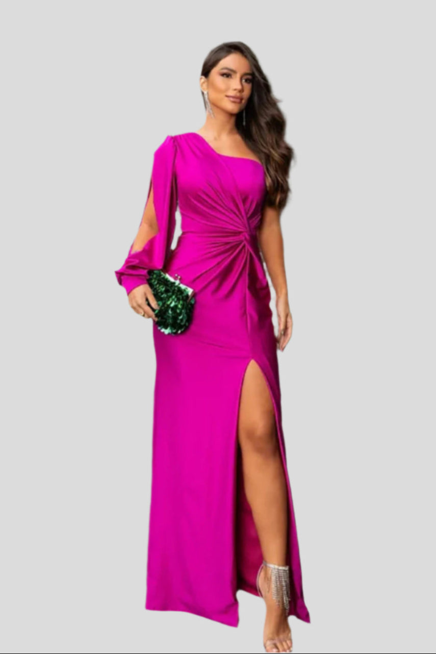 Amelia One-Shoulder Satinkjole – Elegant Asymmetrisk Aftenkjole
