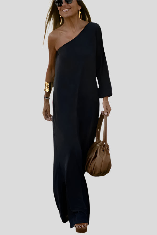 Elena – Elegant asymmetrisk maxikjole til et statement-look