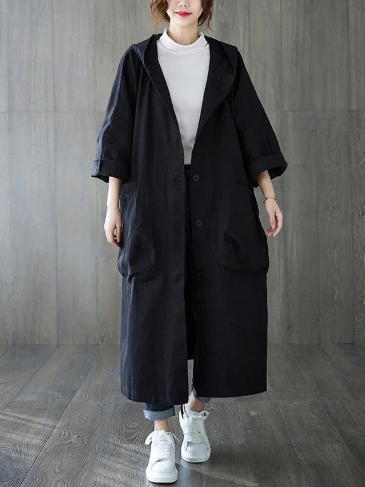 Sofie Let Trenchcoat med Hætte og Knaplukning til Dame