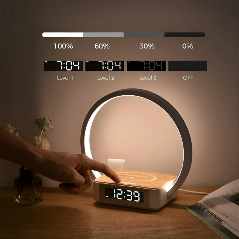 LumaDock Smart Bordlampe med Trådløs Opladning og Vækkeur