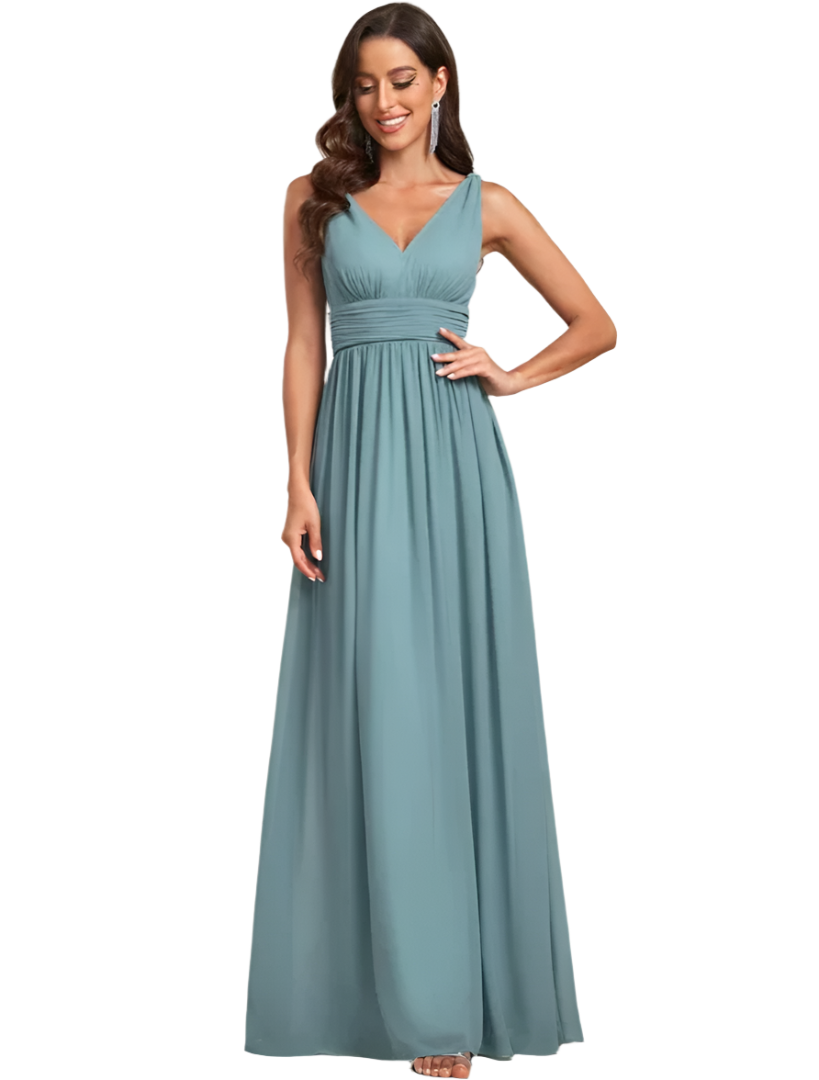 Gisele - Elegant V-hals A-formet lang maxikjole