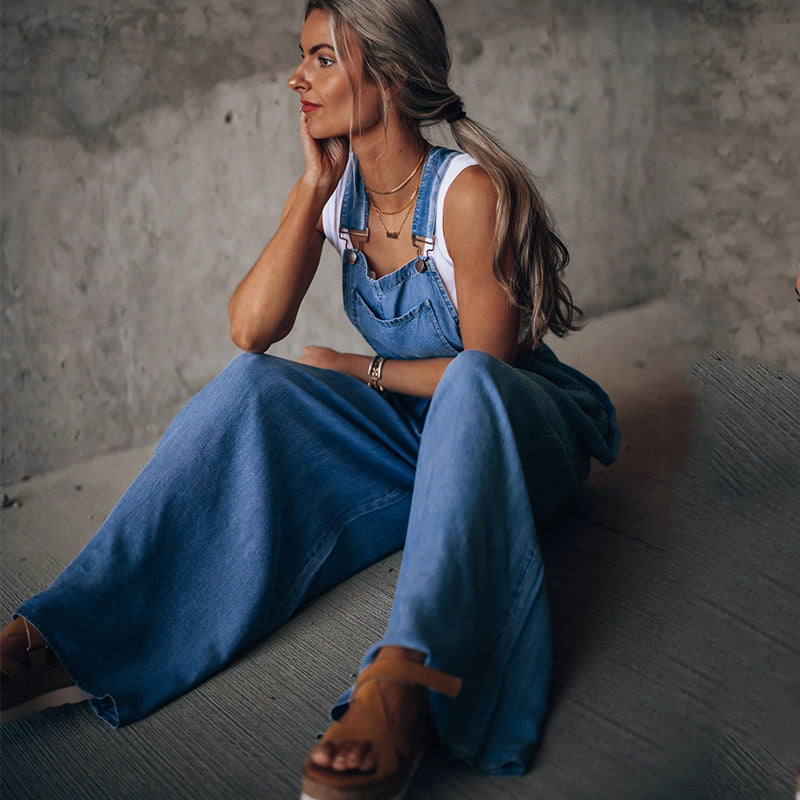 Minda - Loose fit og afslappet denim overalls