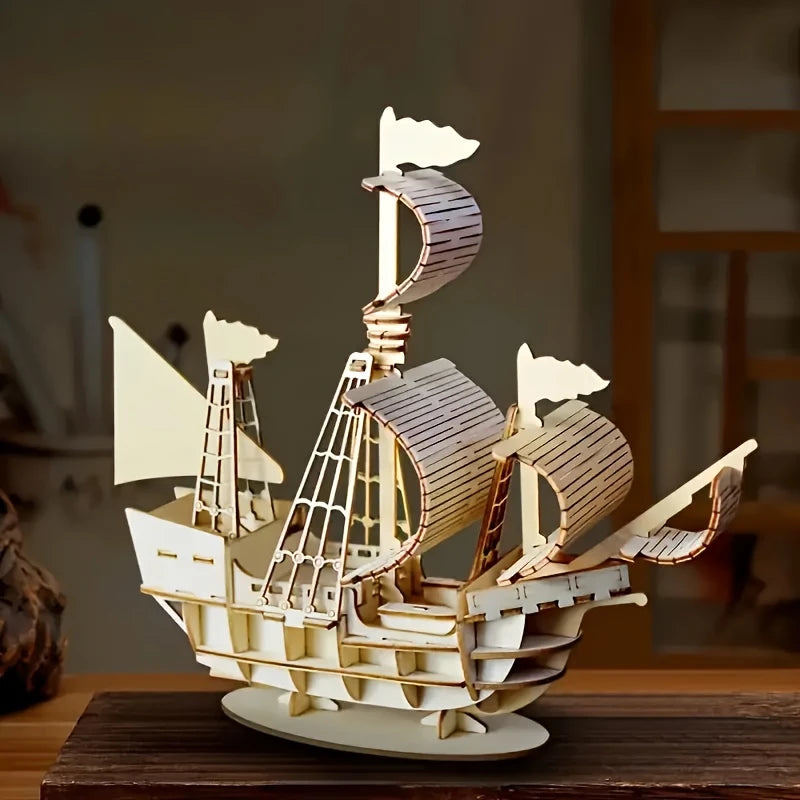 SailCraft 3D DIY-træsejlbådspuslespilmodel – Dekorationssæt til hjemmet og kontoret