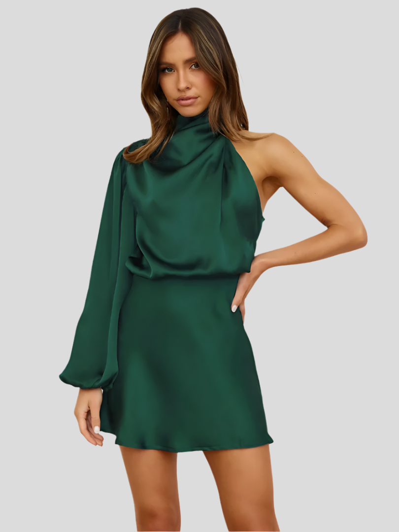 Ellie Satin One-Shoulder Midi-kjole – Elegant asymmetrisk formel kjole