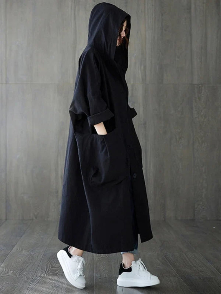 Sofie Let Trenchcoat med Hætte og Knaplukning til Dame