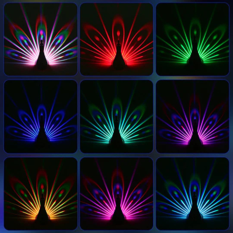 PeacockGlow LED-projektionslampe – Dekorativ lampe med fjernbetjening og farveeffekter
