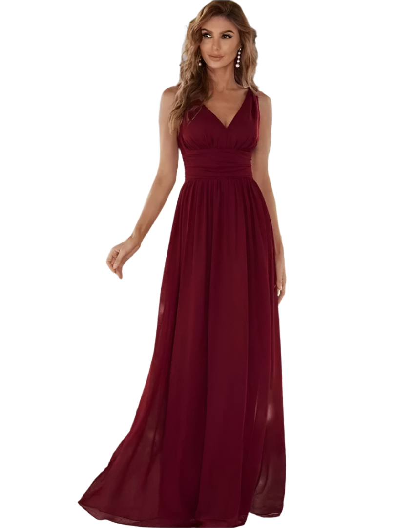 Gisele - Elegant V-hals A-formet lang maxikjole