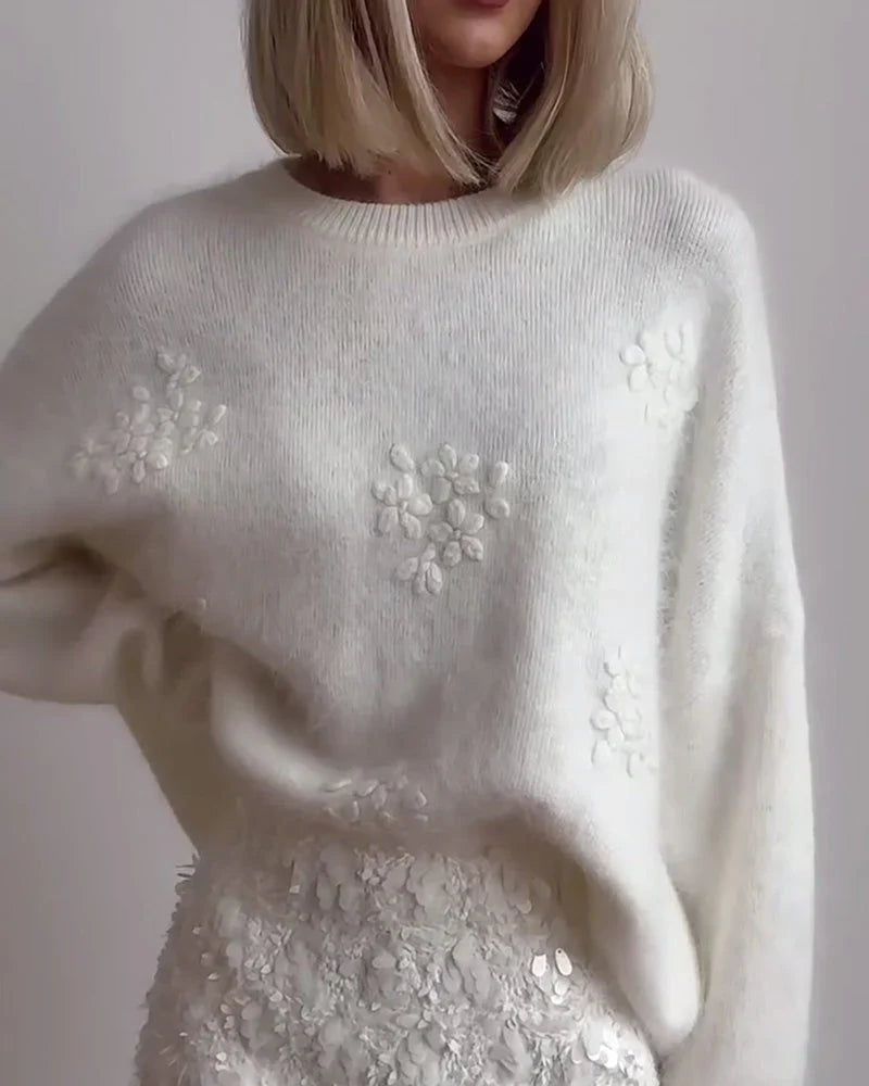 FloraLuxe – Elegant Langærmet Sweater med Blomstermønster