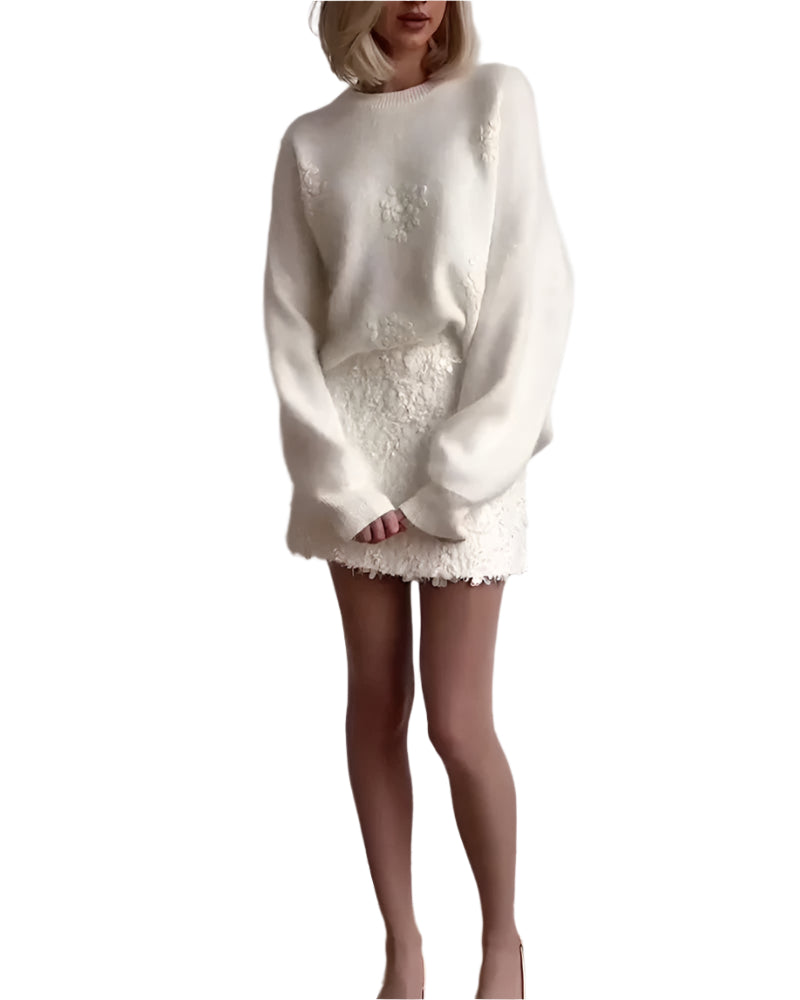 FloraLuxe – Elegant Langærmet Sweater med Blomstermønster