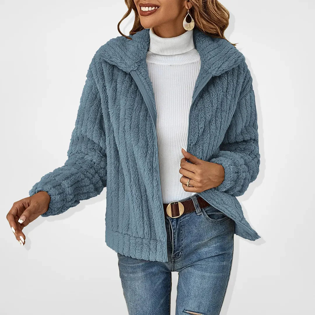 Eva - Luxe plys imiteret pelsjakke