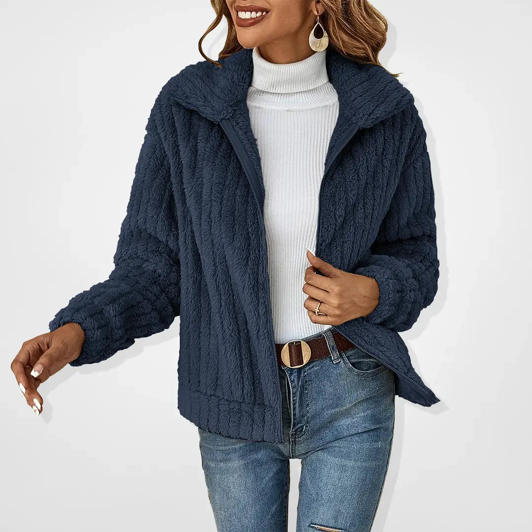 Eva - Luxe plys imiteret pelsjakke